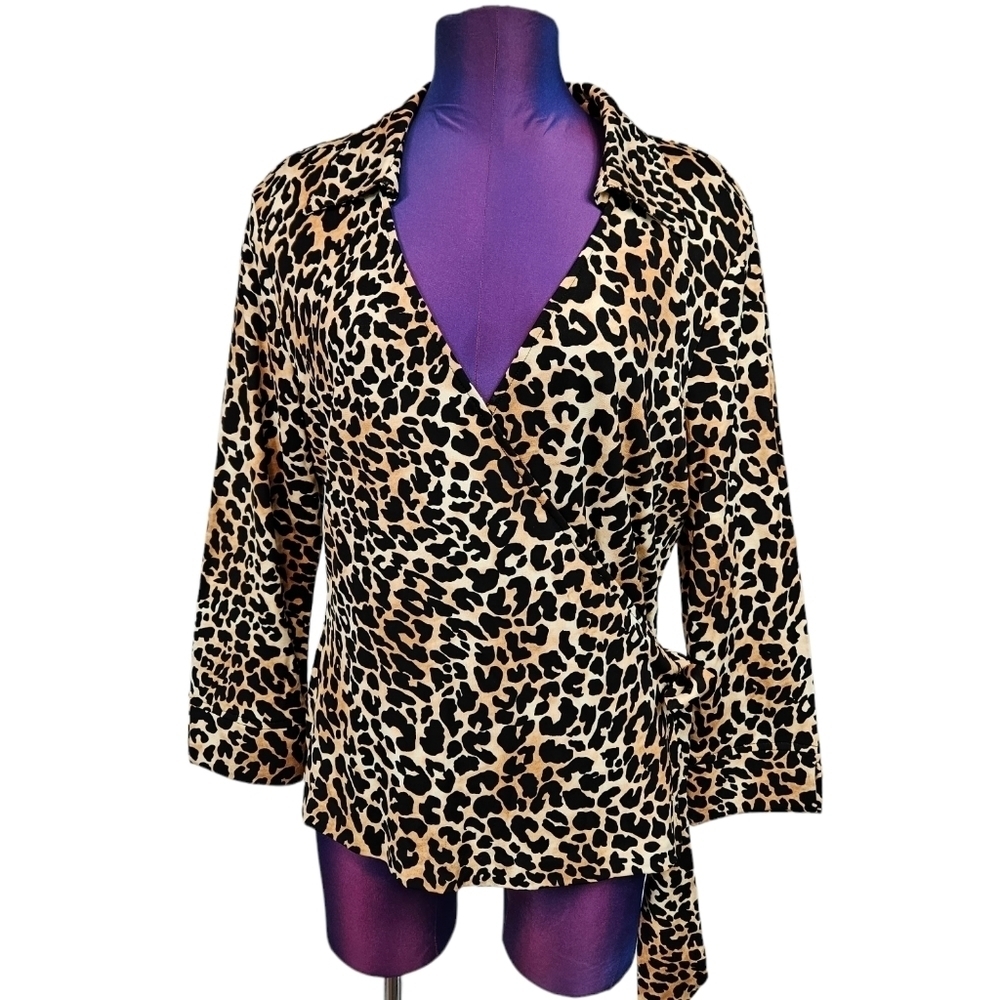Talbots Leopard Print Wrap Blouse Size Large Wome… - image 1